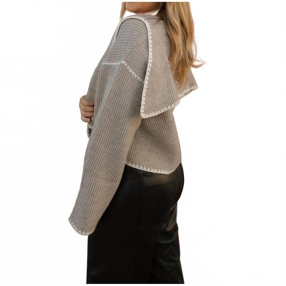 NEW MIOU MUSE stitched sweater cardigan in gray - Picture 2 of 4